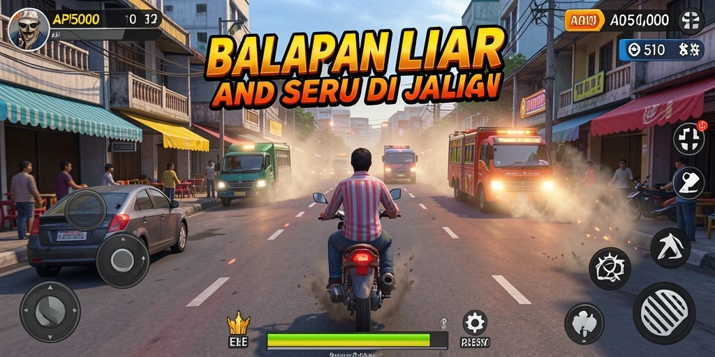 Tangkapan layar menampilkan aksi balapan seru di API5000.