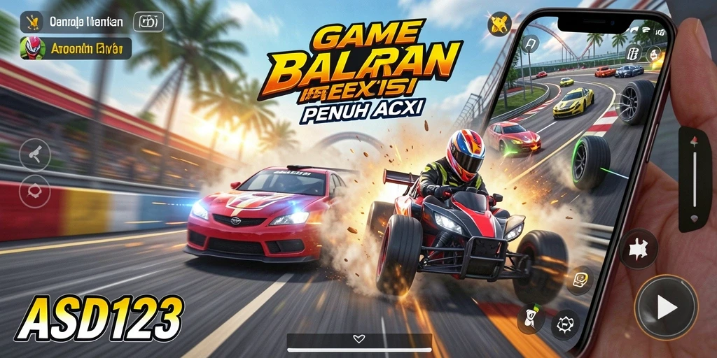 Screenshot gameplay yang menunjukkan aksi balapan mendebarkan.