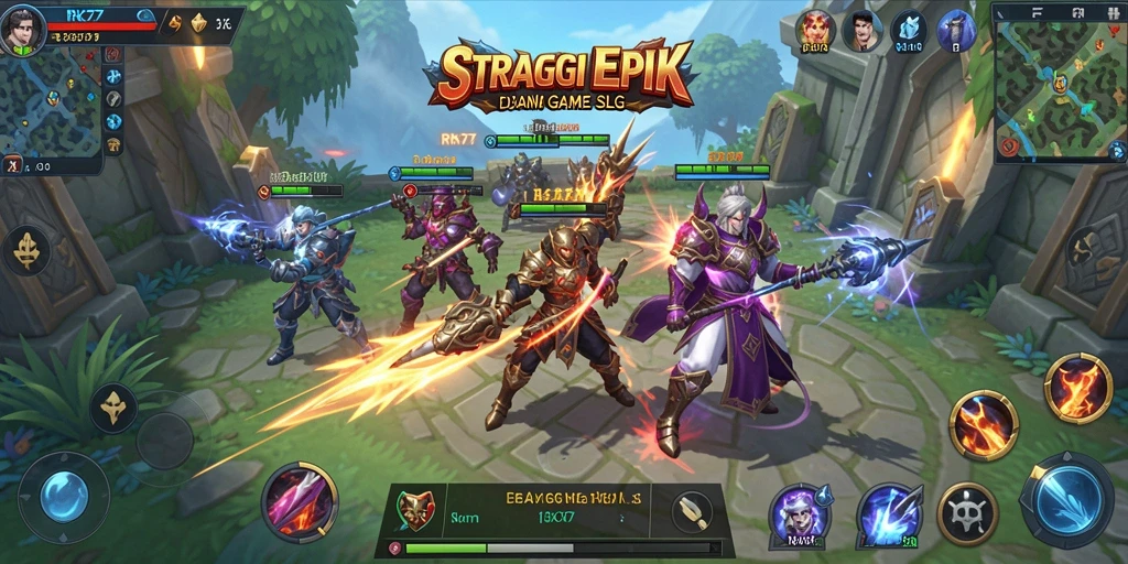 Tampilan gameplay RK77 menampilkan pertempuran epik dan pembangunan kerajaan.