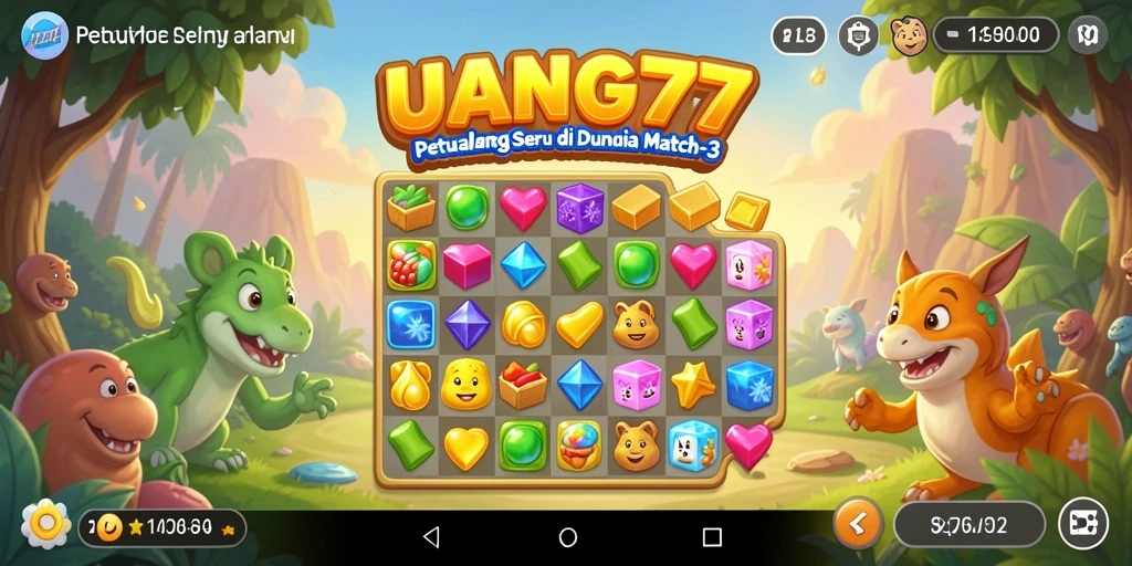 Tampilan menarik dari gameplay seru UANG77 Match-3.