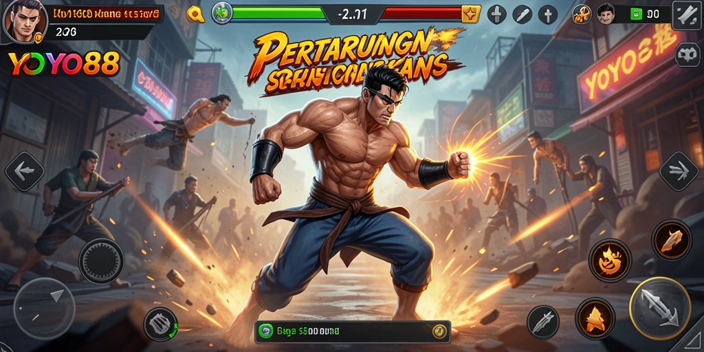Tangkapan layar menampilkan aksi pertarungan seru dalam YOYO88.
